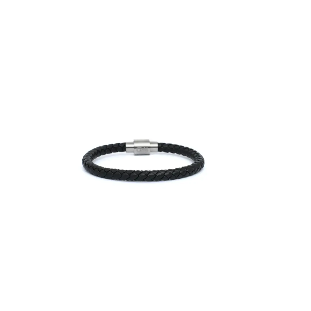 Silver Glamira Woven Leather Bracelet