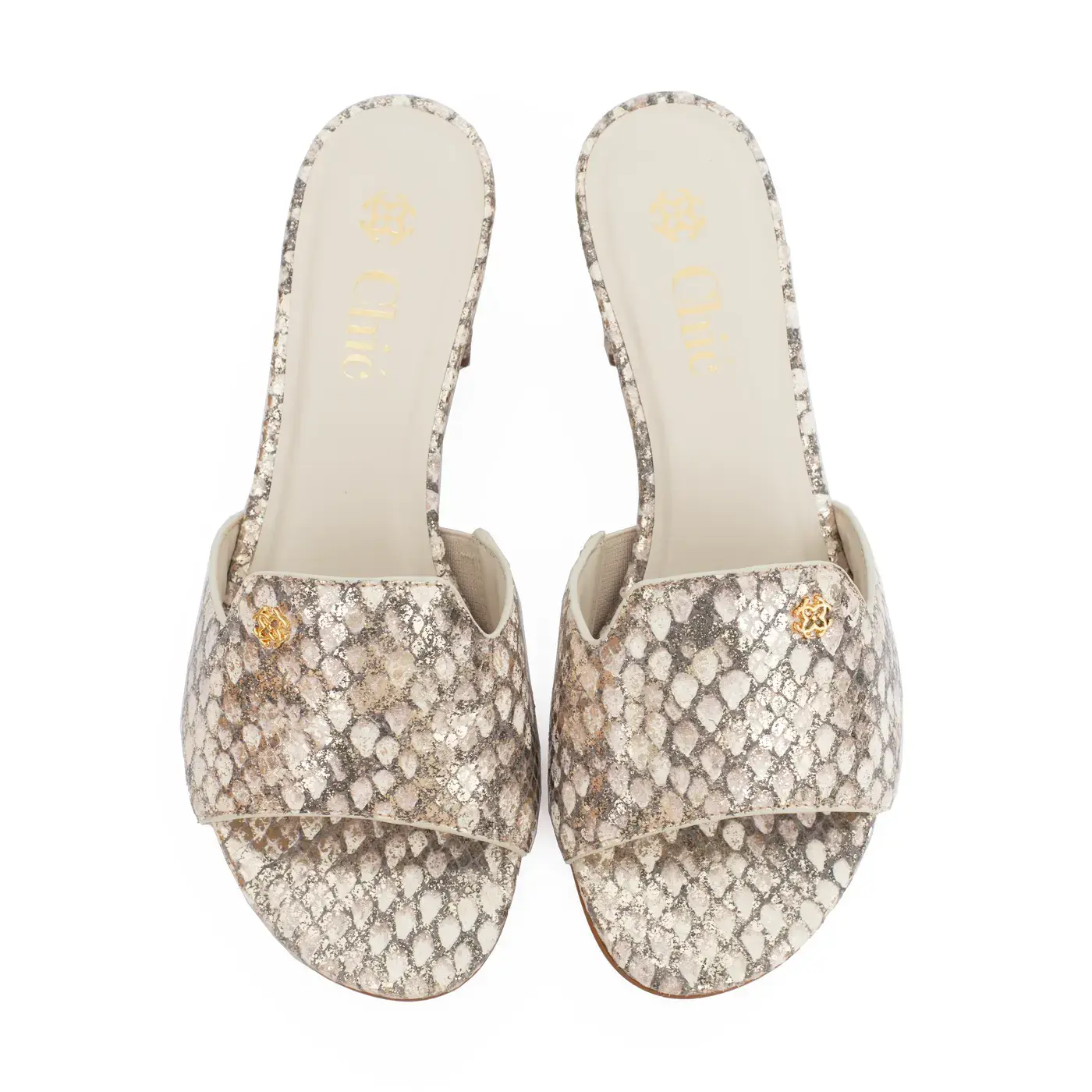 Snake Printed Leather with Metallic Details