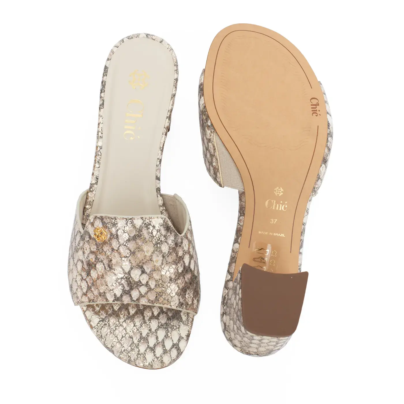 Snake Printed Leather with Metallic Details