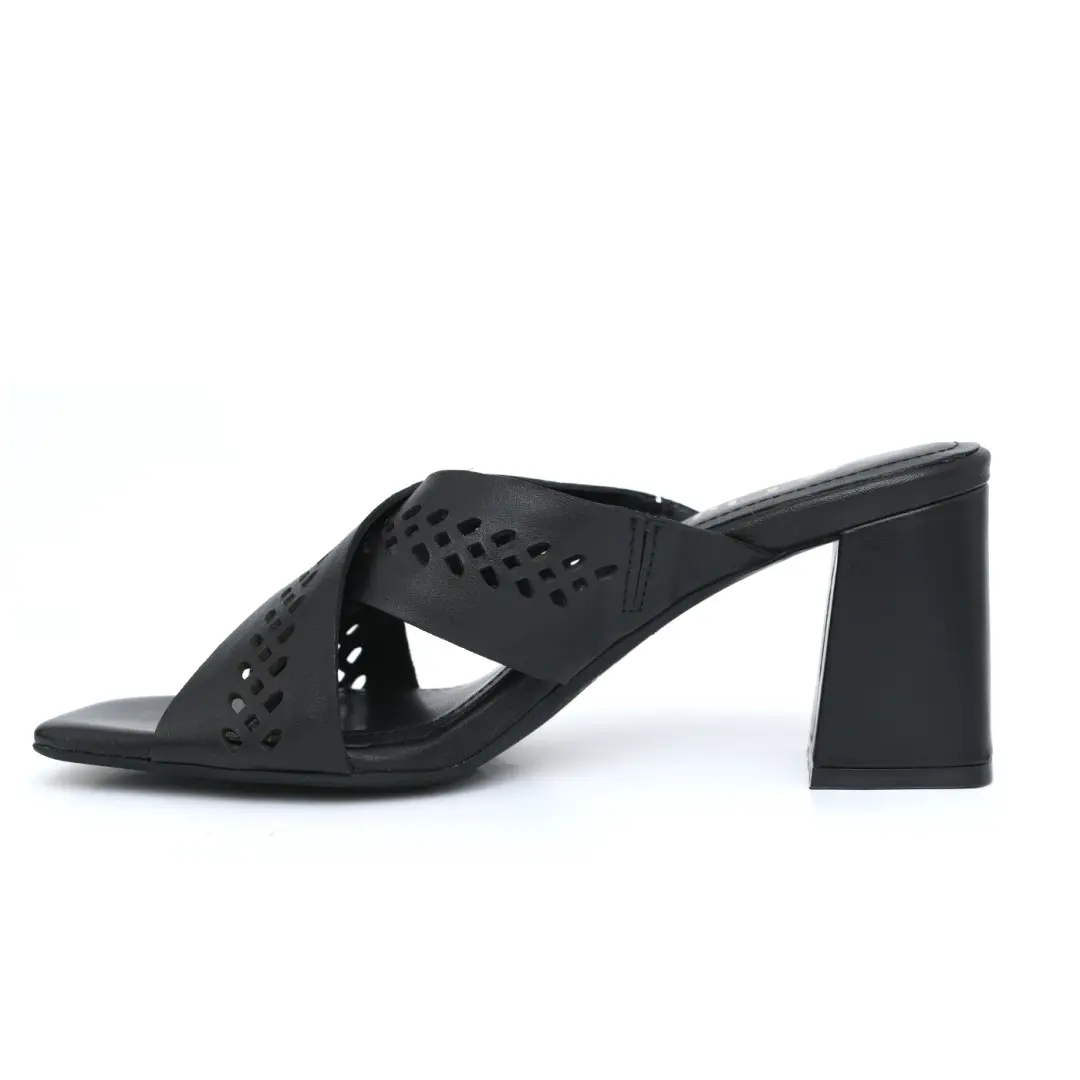 Perforated Block Heel Slippers