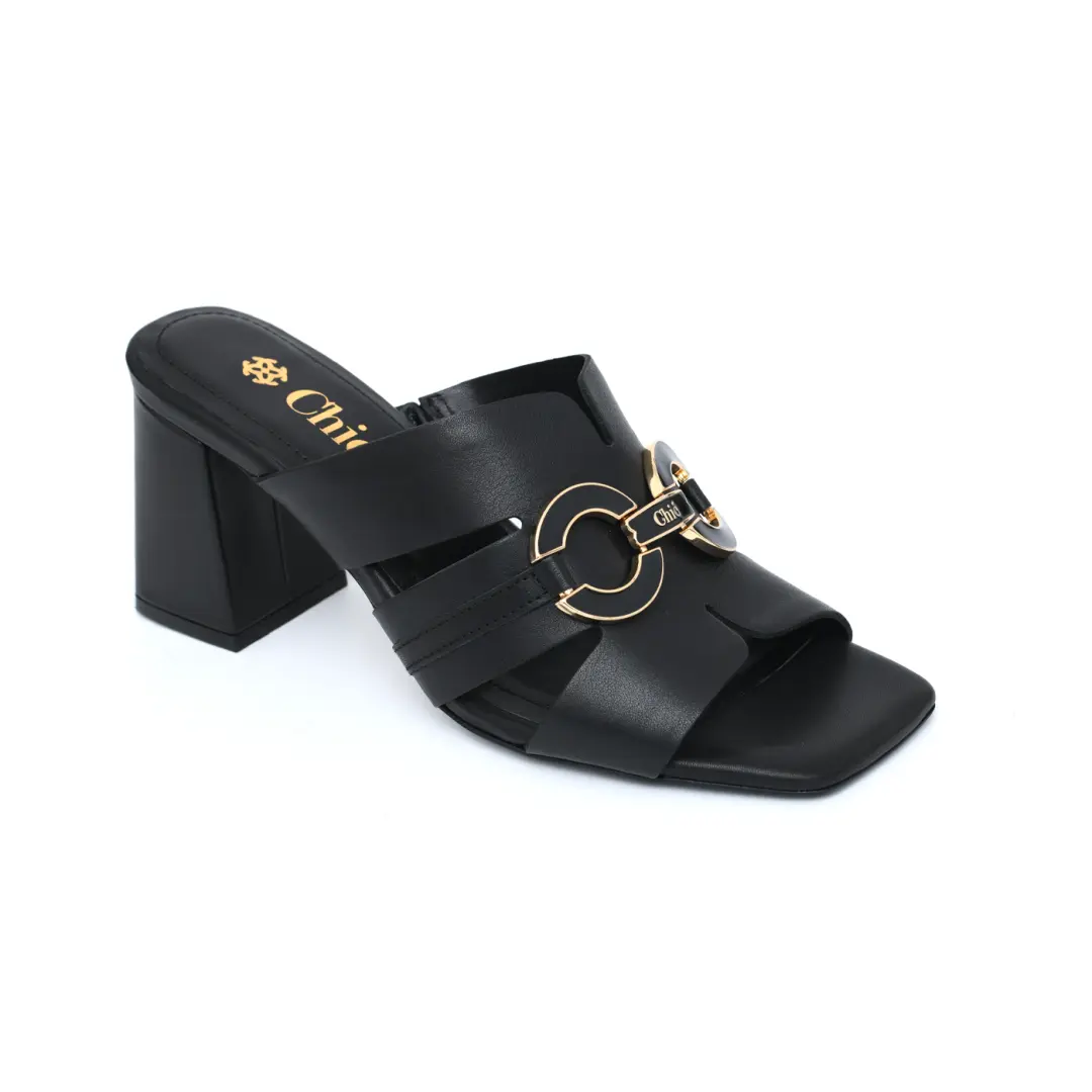 Block Heel Slippers with Chic Buckle
