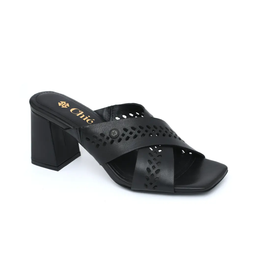 Perforated Block Heel Slippers