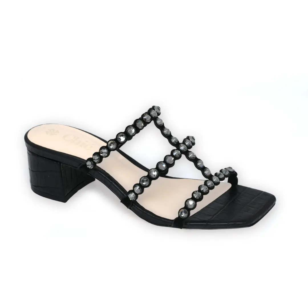 Classic Block Heel with Crystals