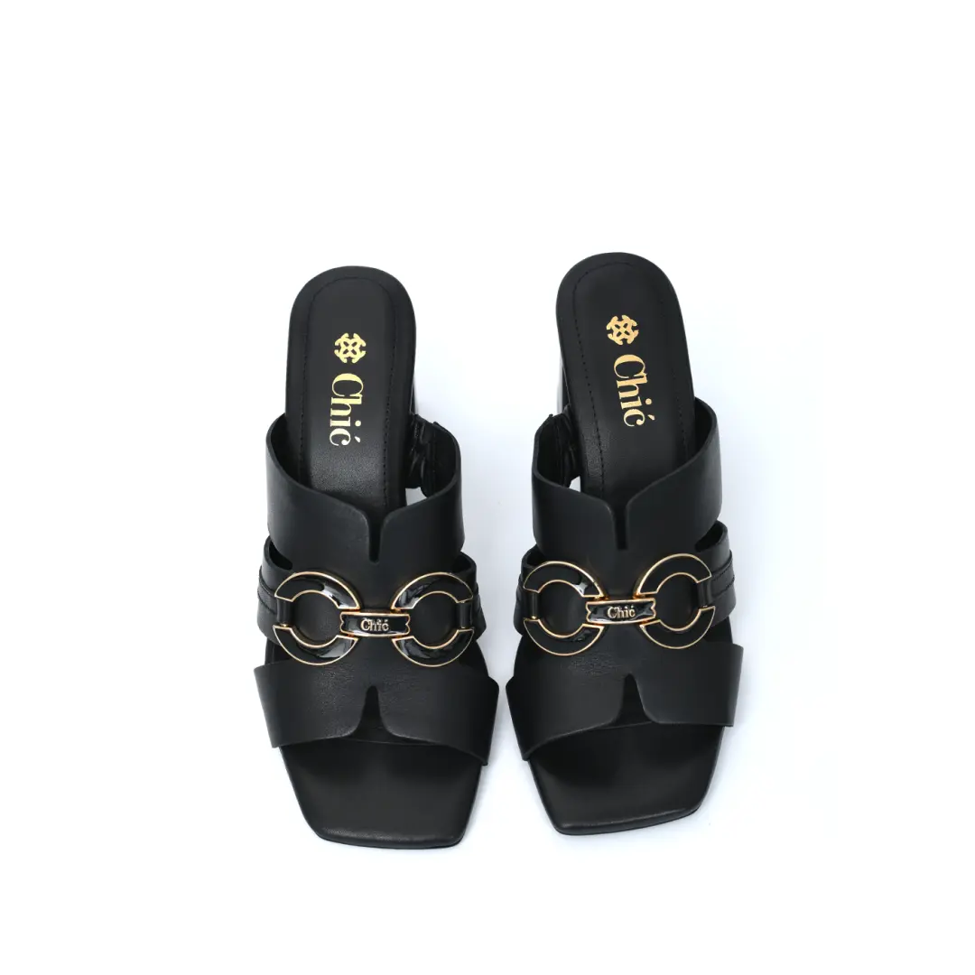 Block Heel Slippers with Chic Buckle
