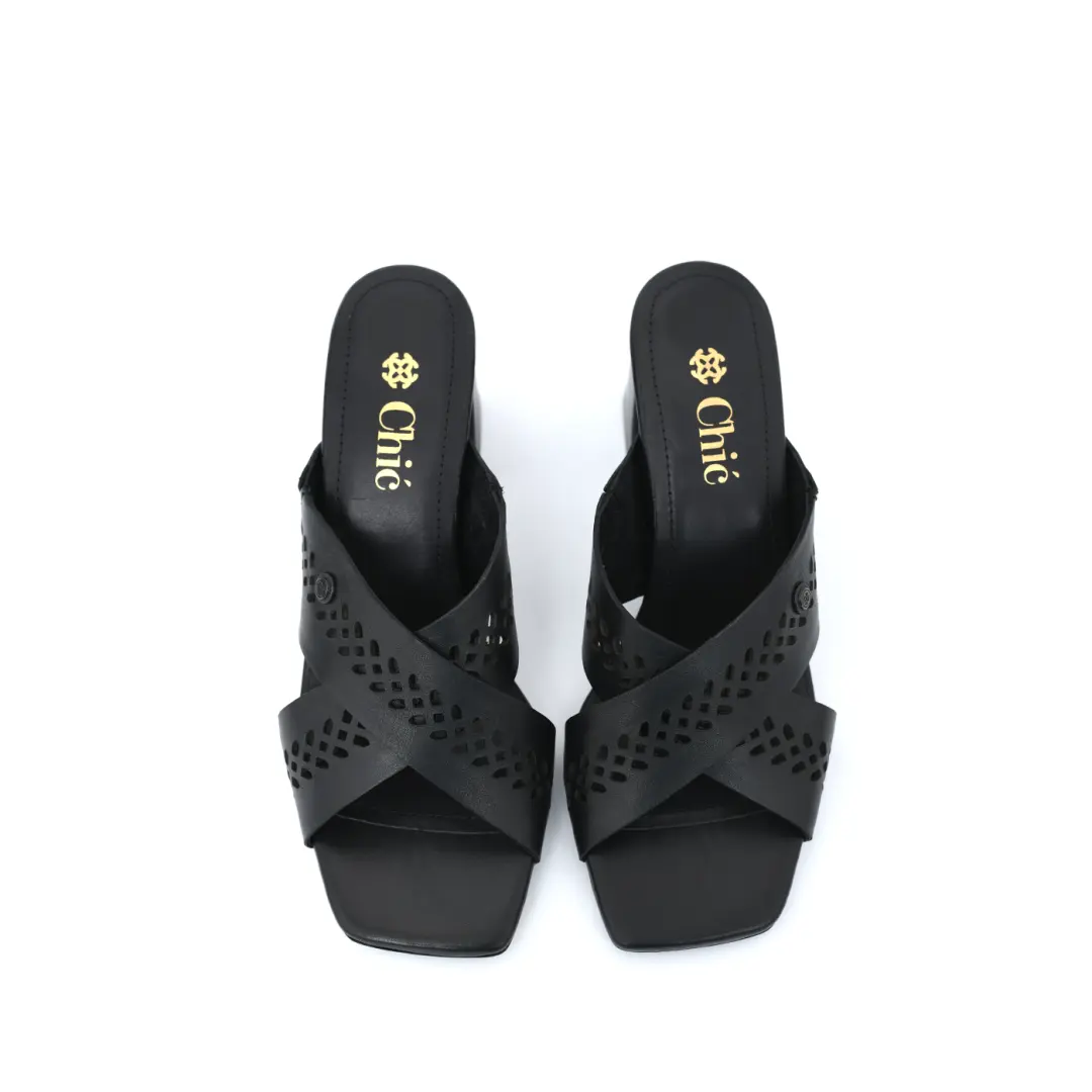 Perforated Block Heel Slippers
