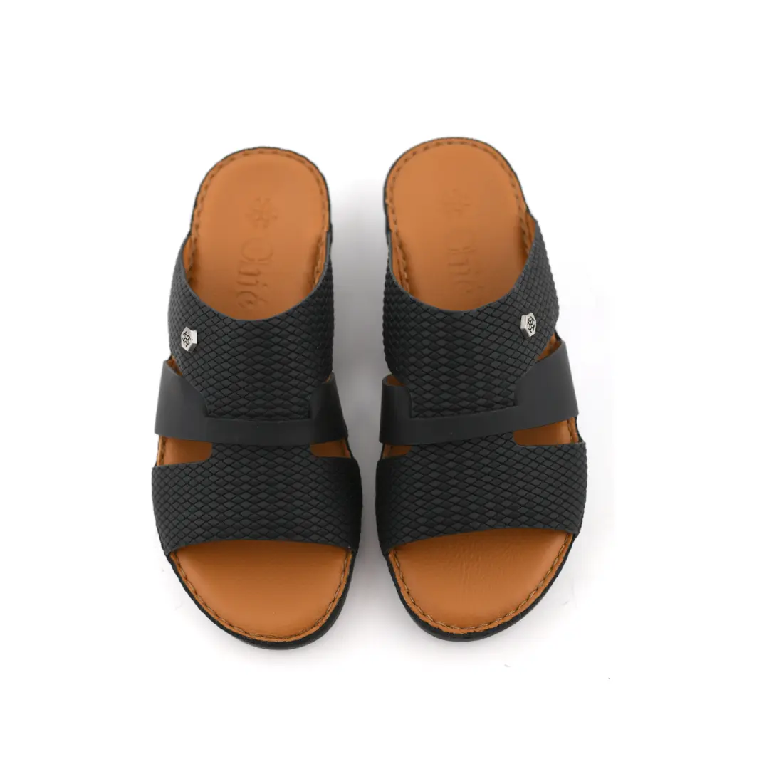 Modern Leather Slippers with Chic Pin