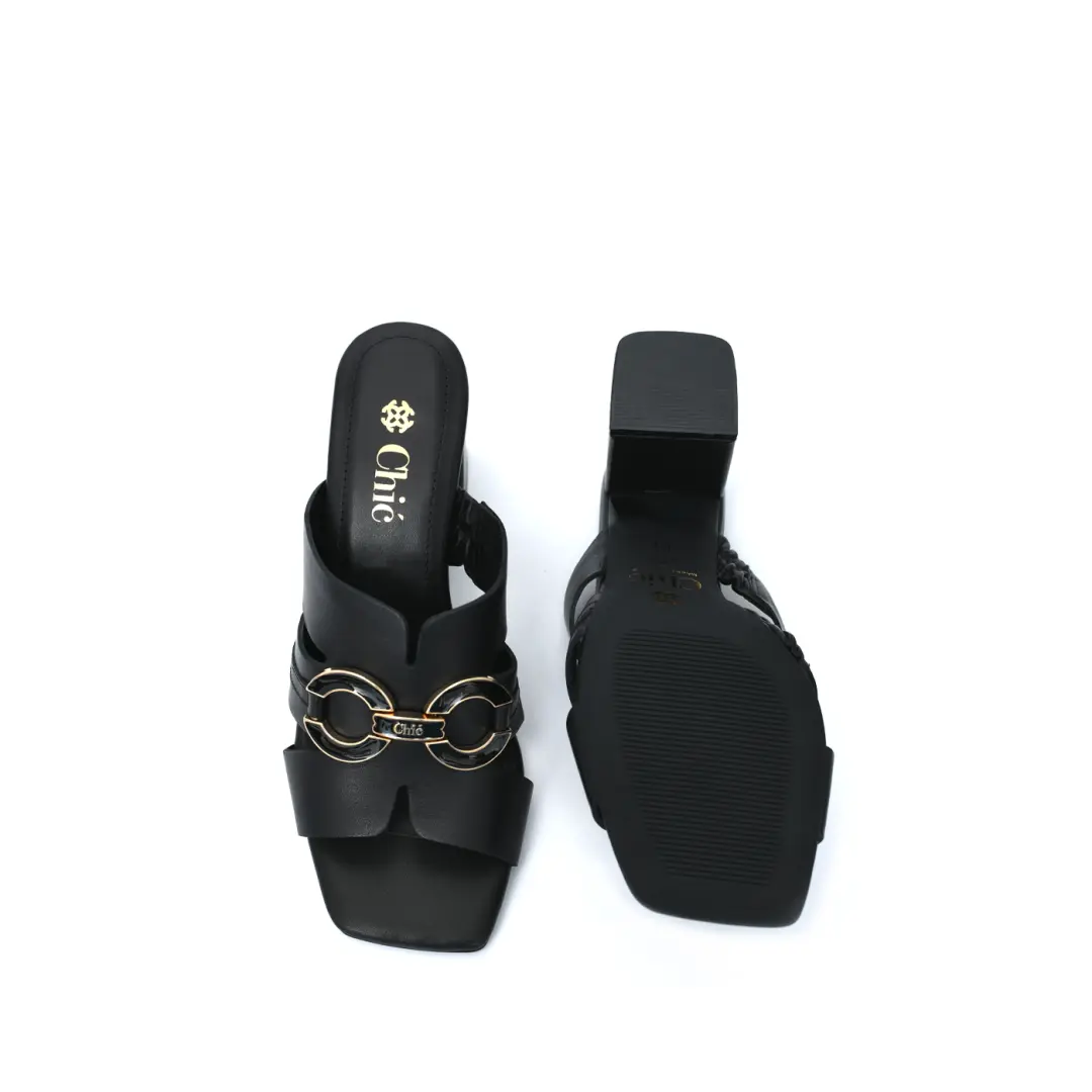 Block Heel Slippers with Chic Buckle