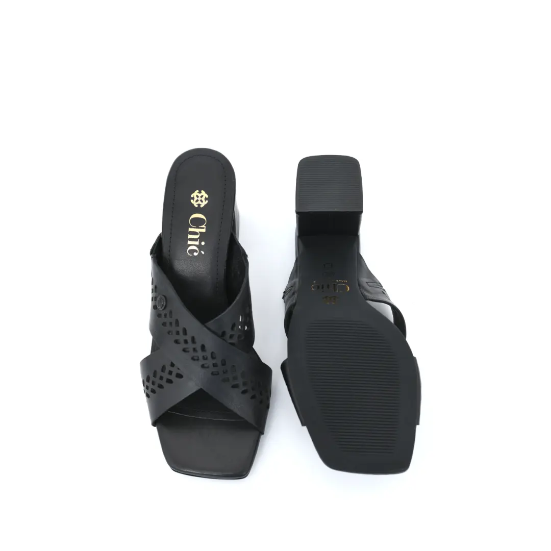 Perforated Block Heel Slippers