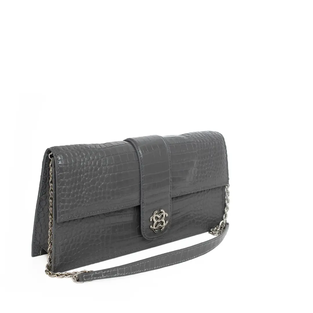 Croco Leather Baguette Bag