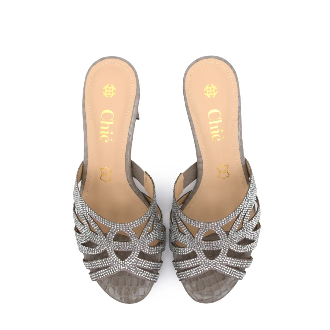 Crystal Block Heel Slippers
