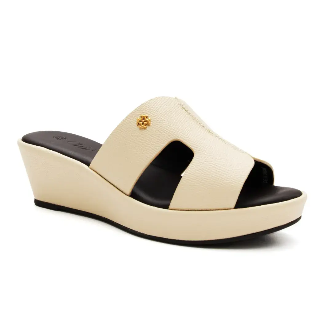 Chic Medium Wedge Slippers in Saffiano Leather