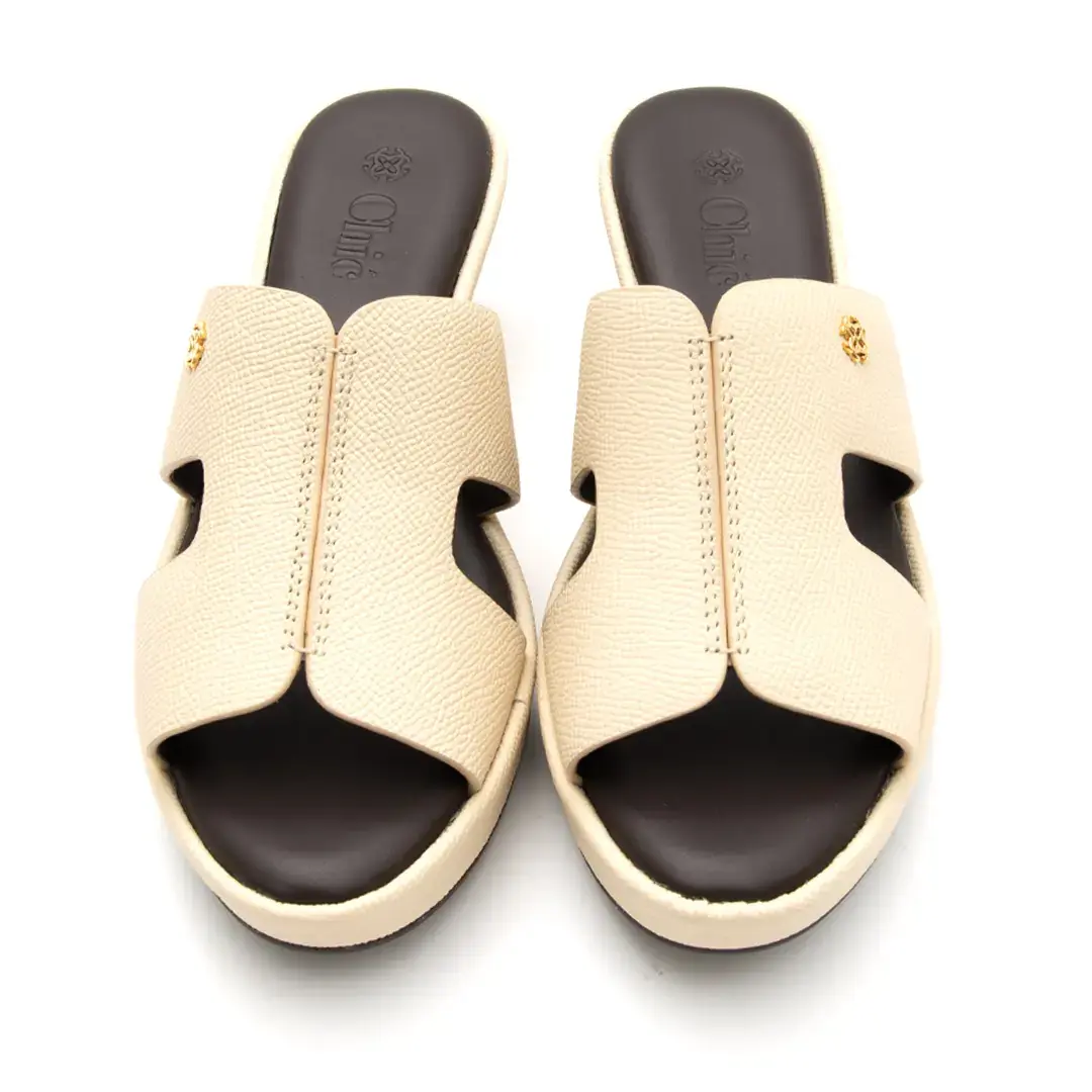 Chic Medium Wedge Slippers in Saffiano Leather