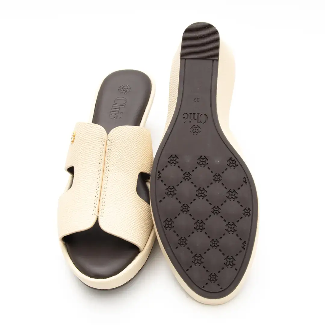 Chic Medium Wedge Slippers in Saffiano Leather
