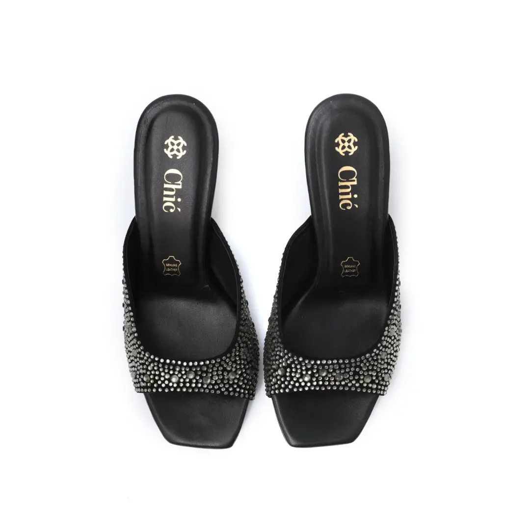 Chic Crystal Studded Monochrome Slipper