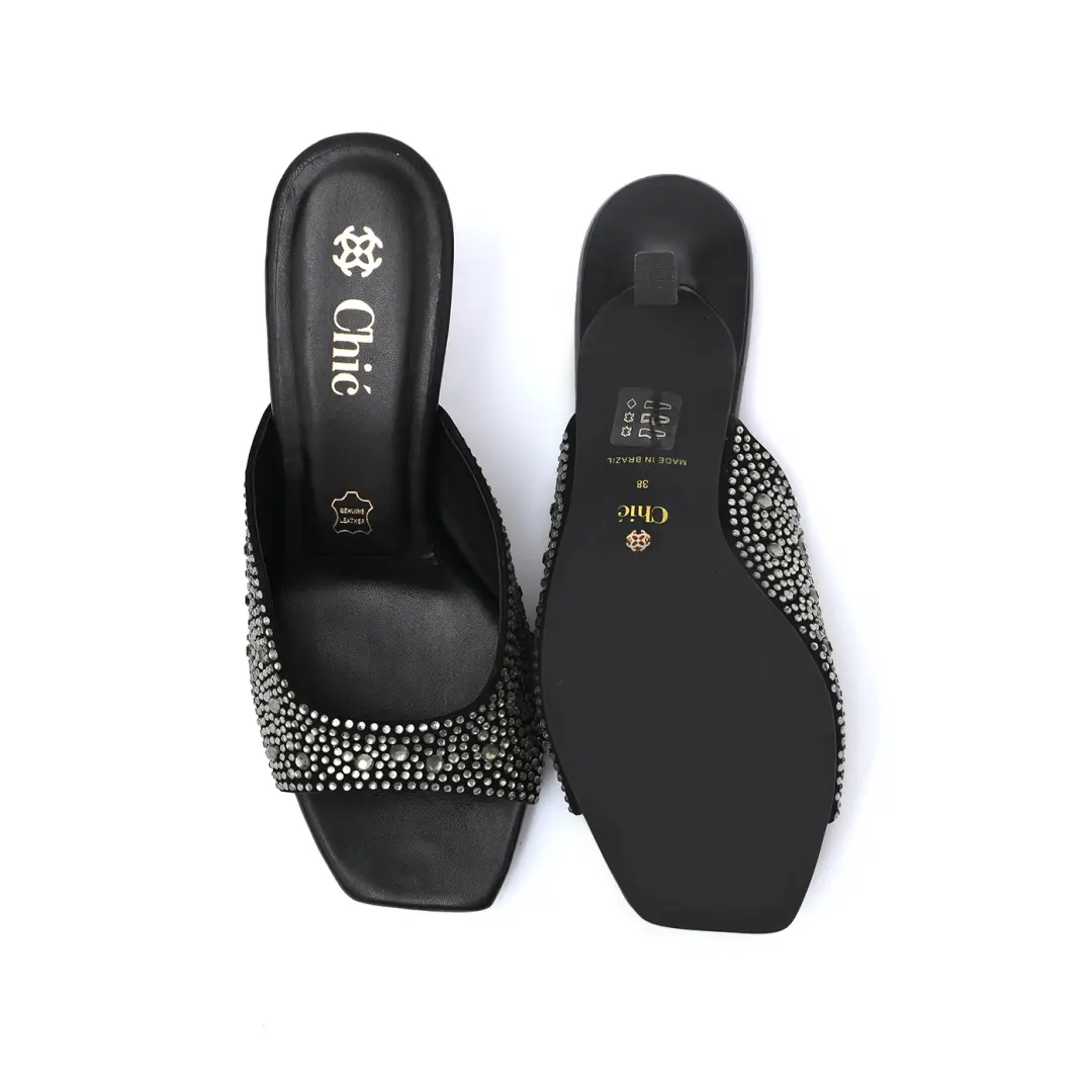 Chic Crystal Studded Monochrome Slipper