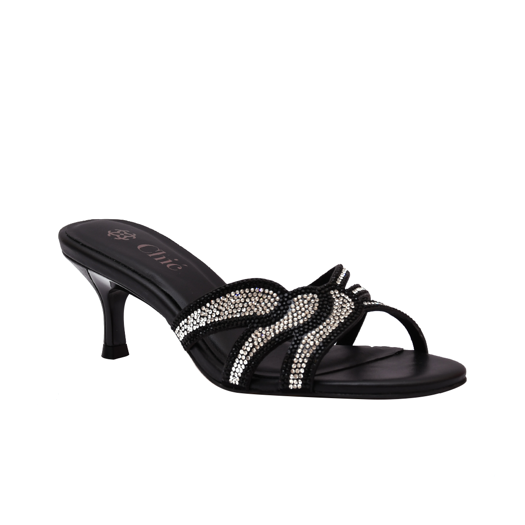 Crystal Embellished Kitten Heel Slipper in Nappa Leather