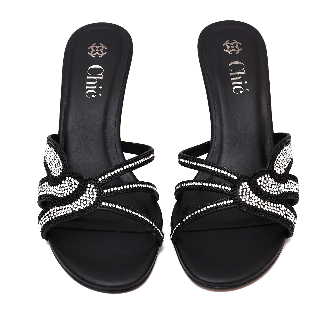 Crystal Embellished Kitten Heel Slipper in Nappa Leather