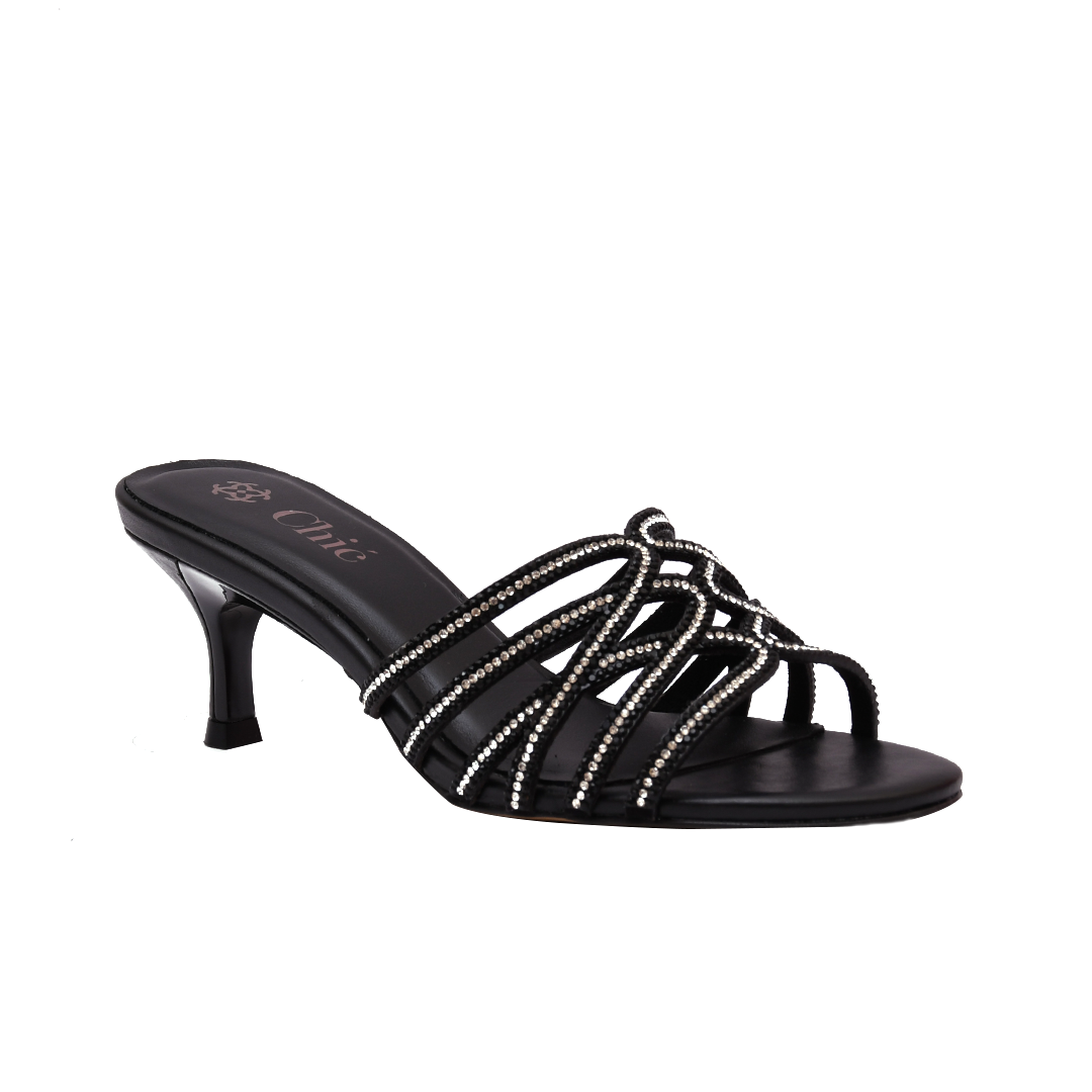 Crystal Embellished Open-Toe Kitten Heel Slipper