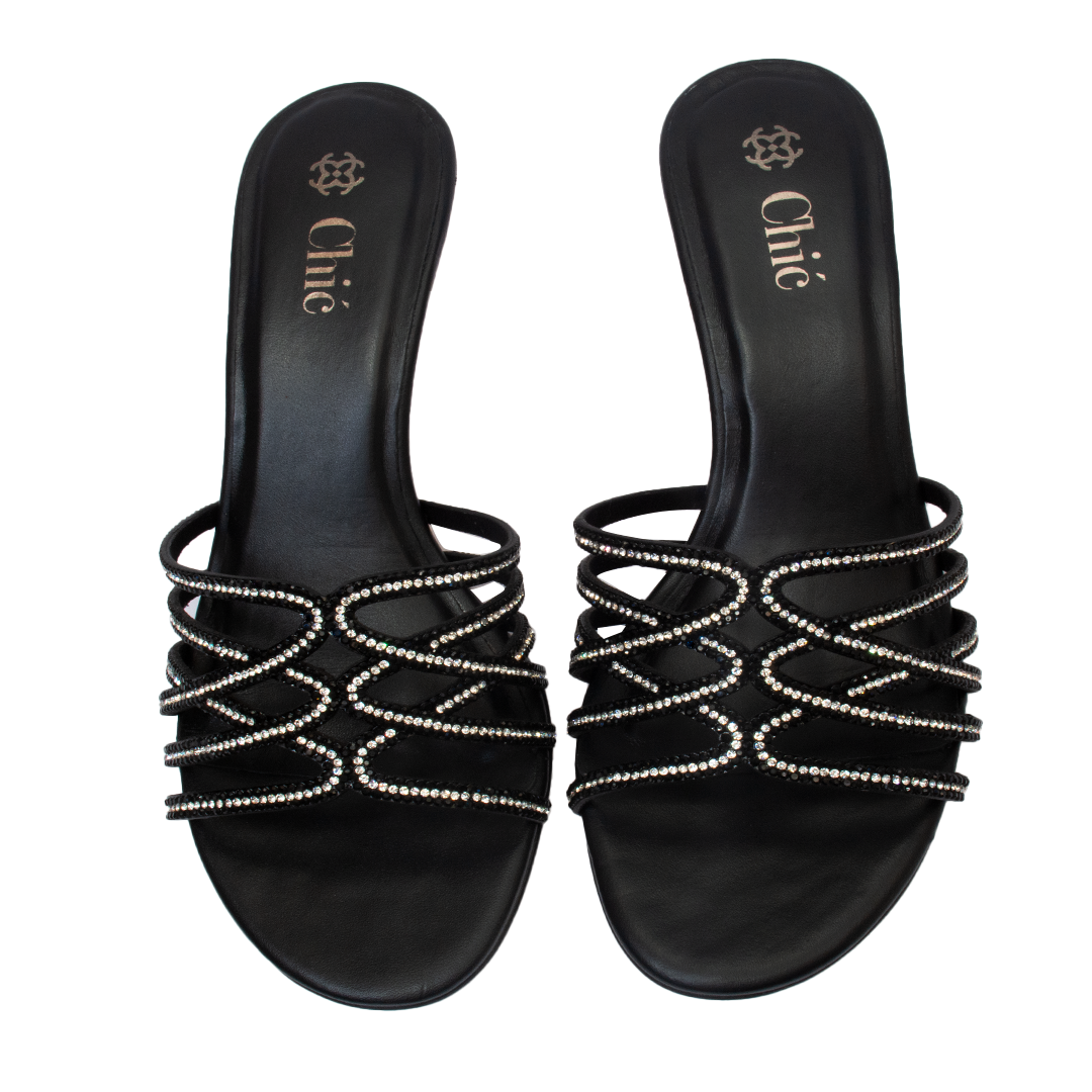 Crystal Embellished Open-Toe Kitten Heel Slipper