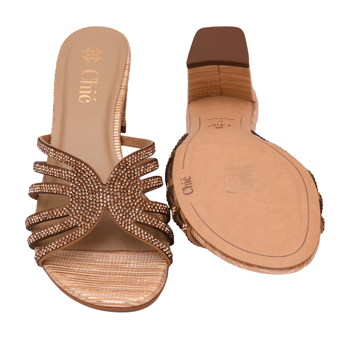 Crystal Embellished Open-Toe Block Heel Slipper