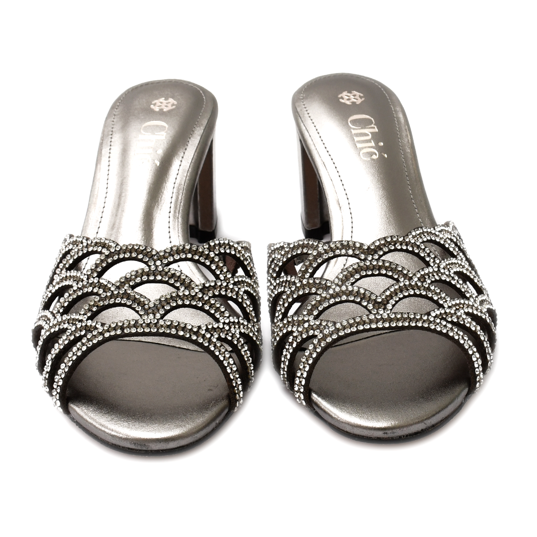 Chic Rhinestone Embellished Block Heel