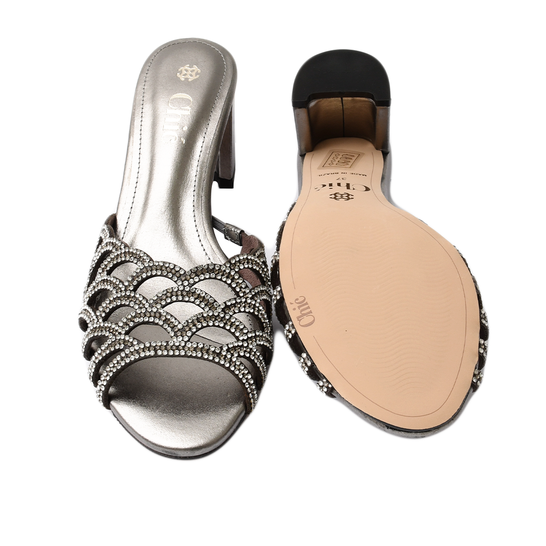 Chic Rhinestone Embellished Block Heel