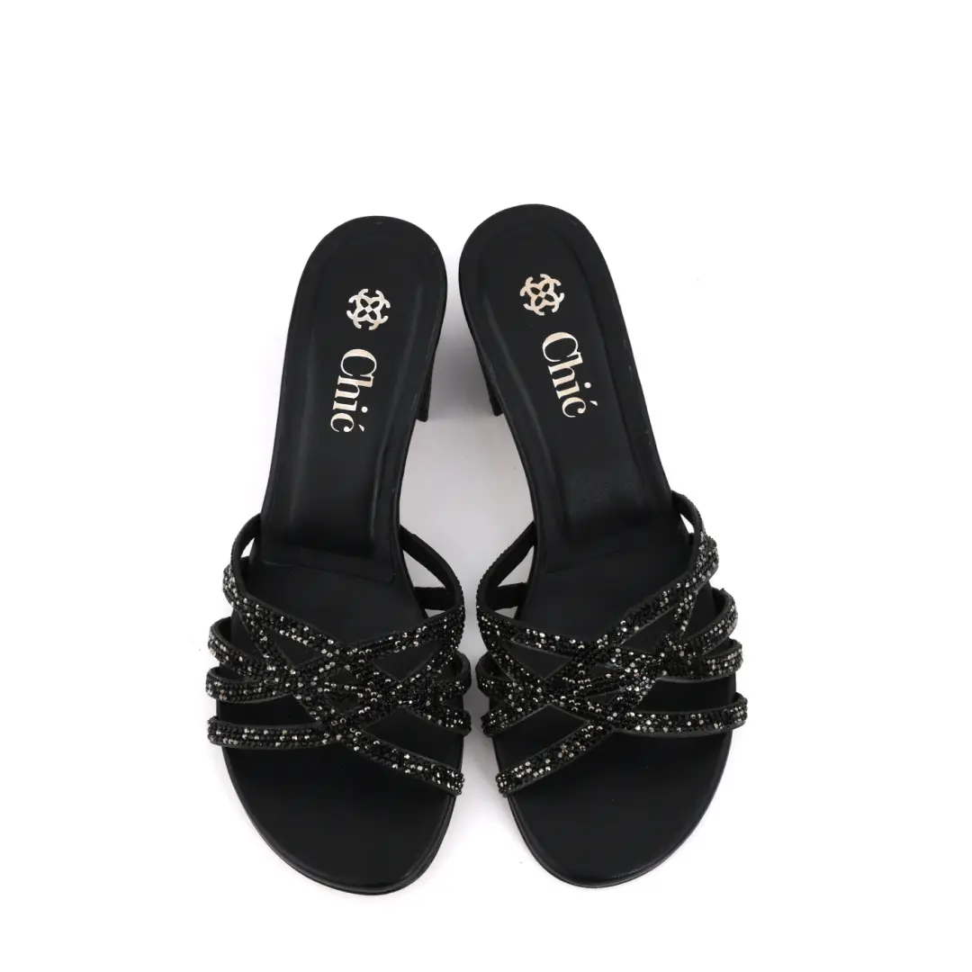 Classic Block Heel With Rhinestones