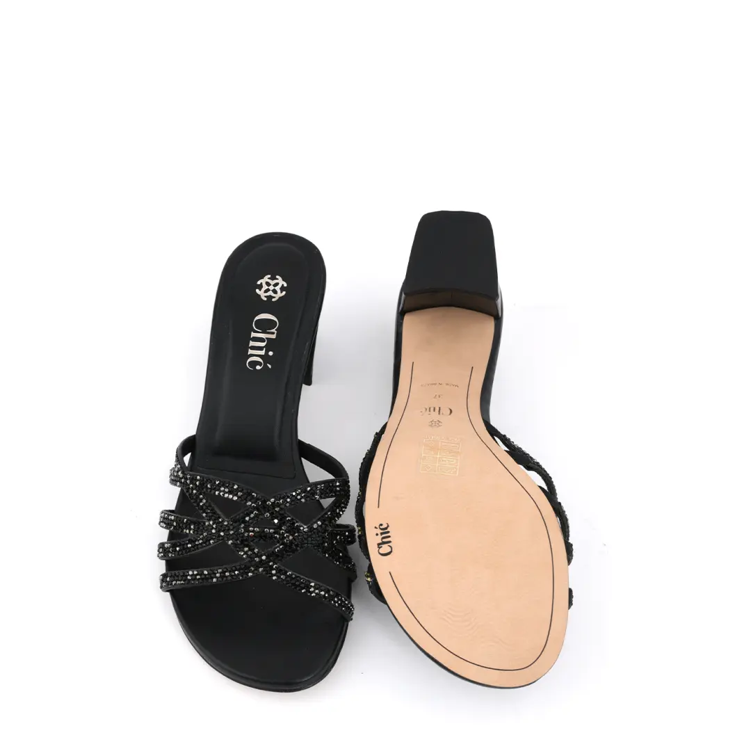 Classic Block Heel With Rhinestones