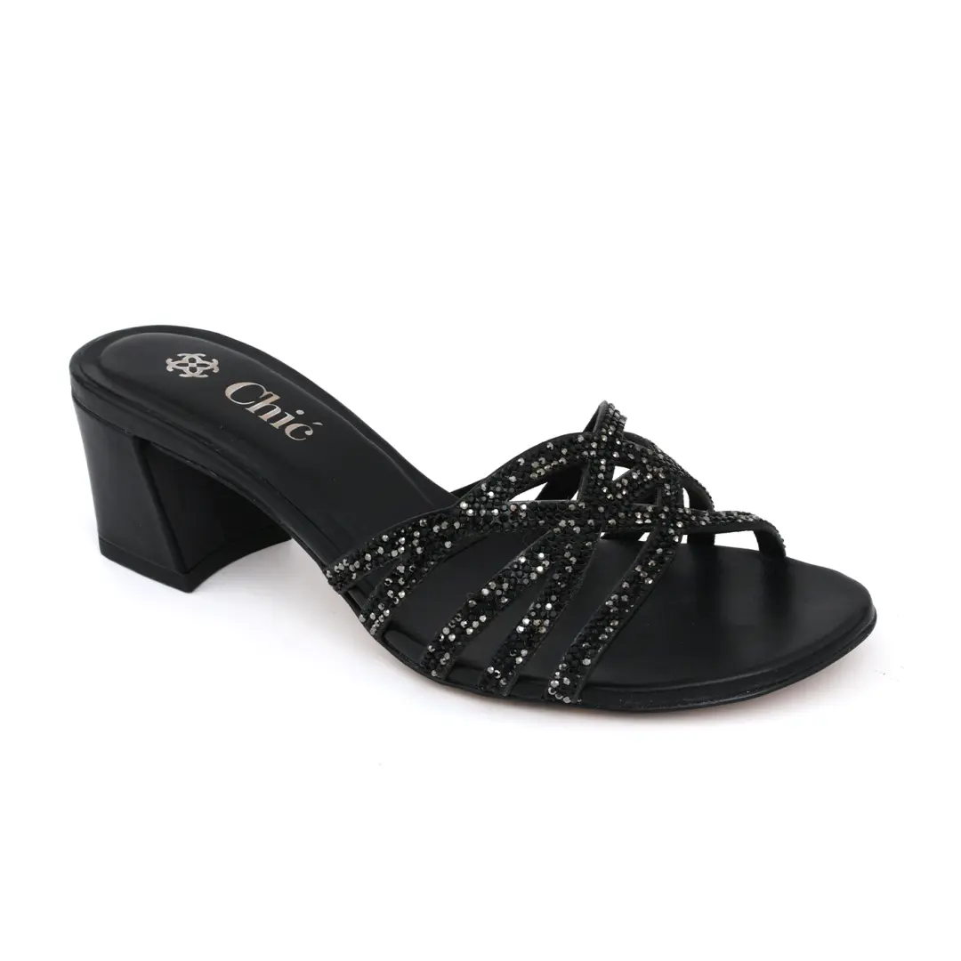 Classic Block Heel With Rhinestones