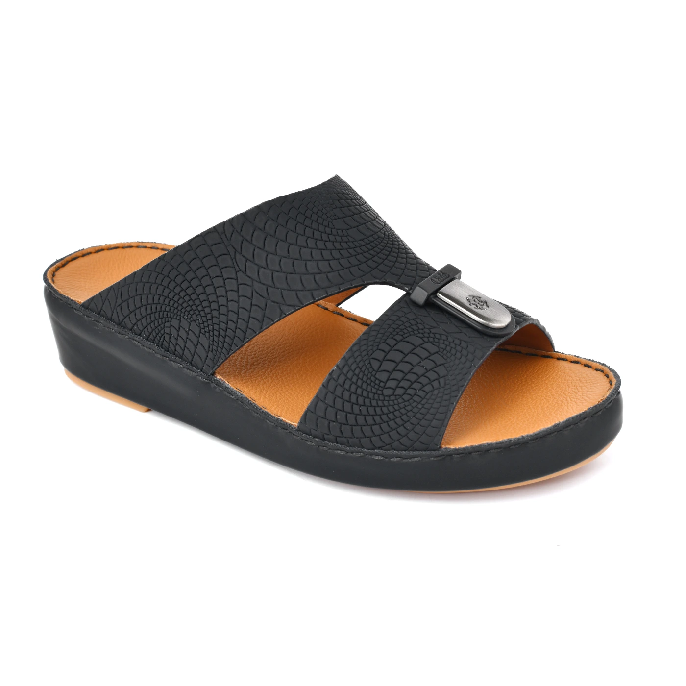 Classic Leather Arabic Slipper With Embossed Pattern