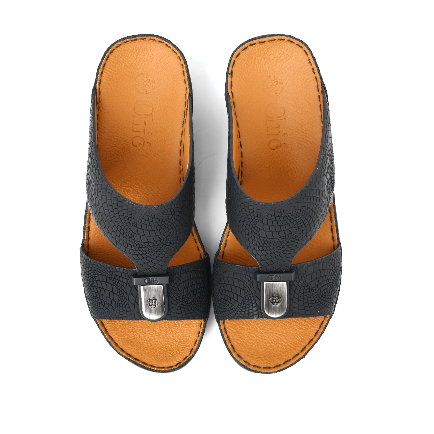 Classic Leather Arabic Slipper With Embossed Pattern