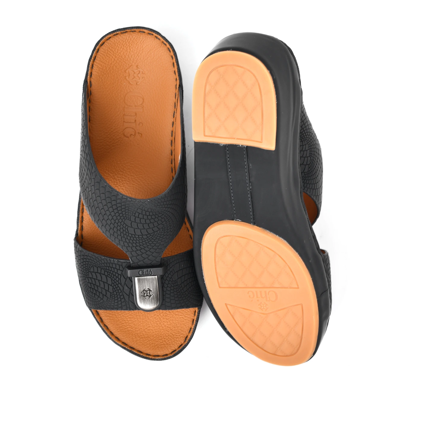 Classic Leather Arabic Slipper With Embossed Pattern