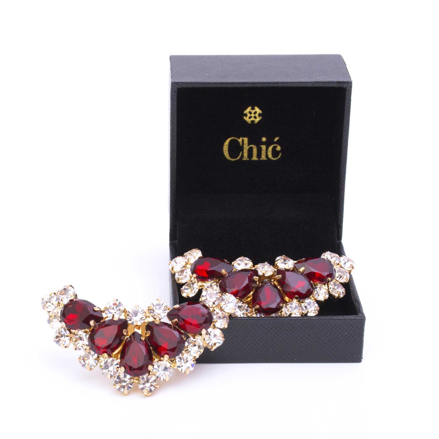Rhinestone Gold Plated Maroon Crystal Chic Jewels