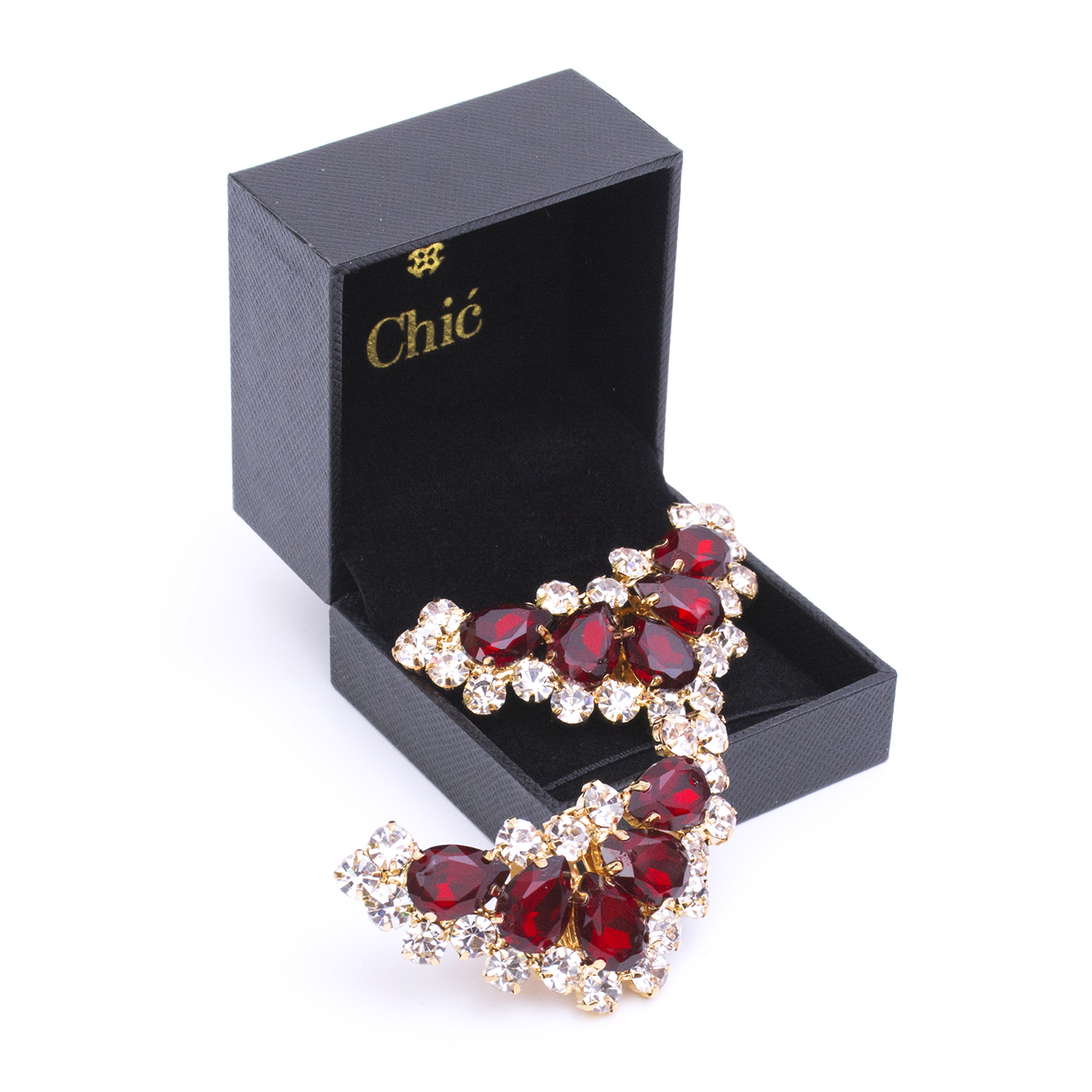 Rhinestone Gold Plated Maroon Crystal Chic Jewels