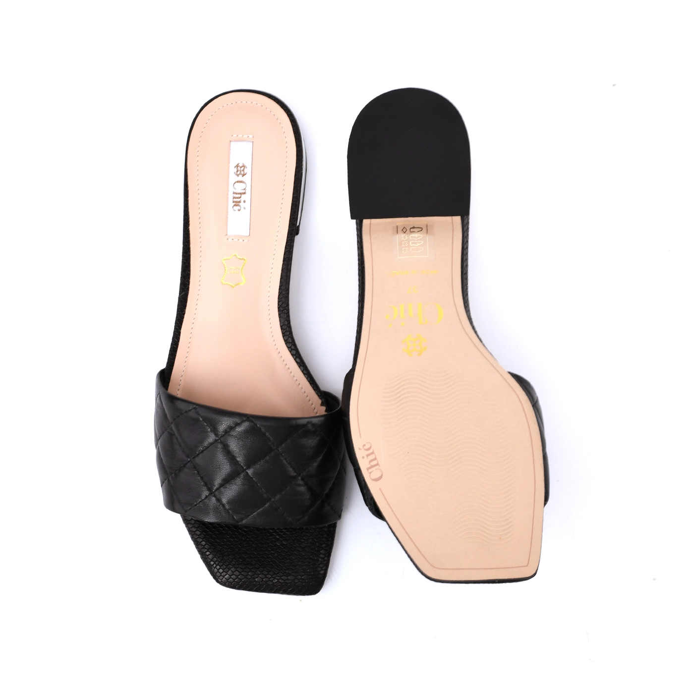 Quilted Wide Strap Flat Slipper By Chic